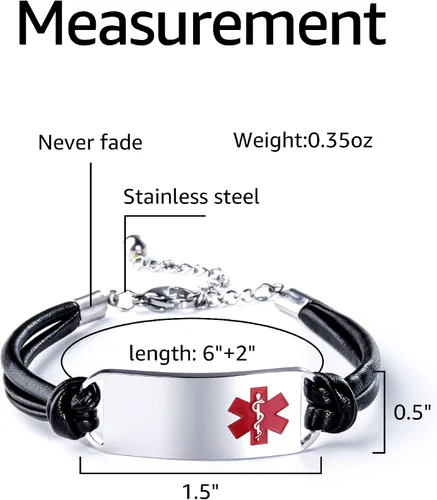Vista 2 de Caramel Sweet Life Pulseras de alerta médica para mujer, pulseras personalizadas de acero inoxidable para identificación médica de emergencia, Acero