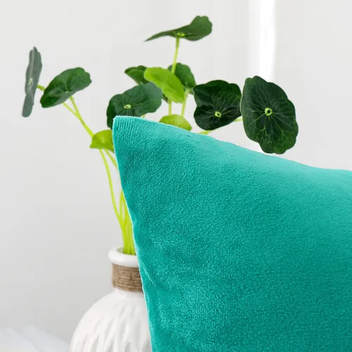 Vista 3 de NiNi ALL - Fundas de almohada decorativas de terciopelo, 16 x 16 pulgadas, paquete de 2 unidades, color verde aguamarina, suaves para sofá