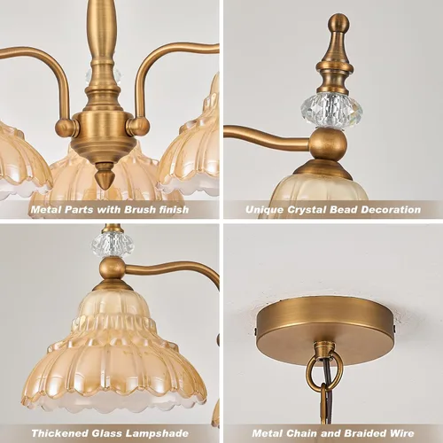 Vista 8 de HDDFL Candelabro de 3 luces, lámpara moderna colgante para comedor, entrada, sala de estar, dormitorio, cocina, marrón y latón