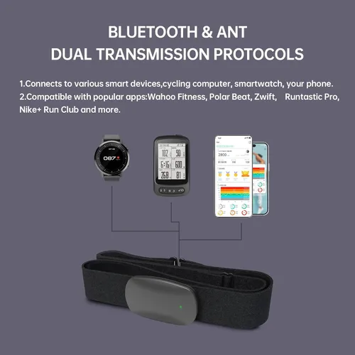 Vista 5 de Heart Rate Monitor Chest Strap Bluetooth ANT+ IP67 Waterproof