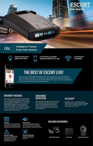 Vista 8 de Escort IXC - Detector de radar láser de rango extendido, compatible con coche conectado con Wifi, protección de aprendizaje automático, alertas