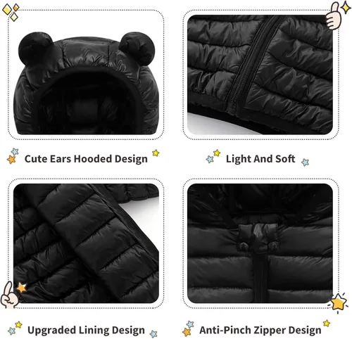 Vista 5 de XMWEALTHY Abrigos de invierno para bebés niños y niñas, con capucha de oso y plumón, para niños pequeños, ligeros, acolchados, para exteriores, 6M-3T