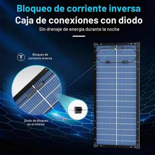 Vista 9 de Panel solar bifacial de 100 W, tipo N 12 V, 18 BB, 25 % de alta eficiencia A+ de celda monocristalina IP68, panel solar impermeable para caravana