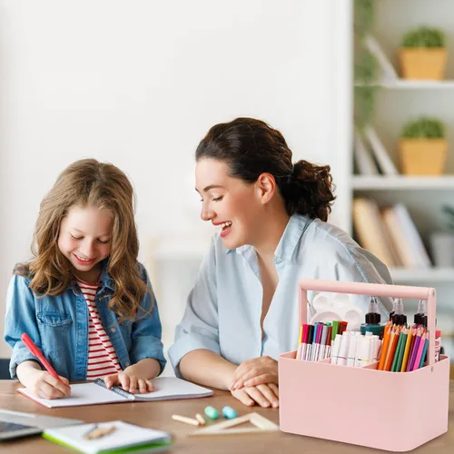 Vista 2 de Organizador multiusos con asa y divisor ajustable, organizador de almacenamiento portátil de suministros de arte para suministros de manualidades