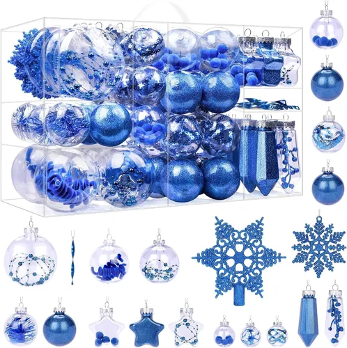 Vista 10 de SHareconn Juego de 86 Piezas de Decoraciones y Adornos para Árbol de Navidad, Bolas de Plástico Transparentes Irrompibles para Decoración de Árbol