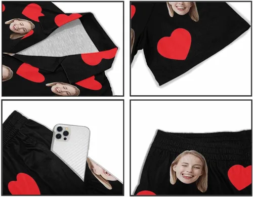 Vista 6 de Artsadd Pijamas personalizados a juego para parejas, para él y ella, conjunto de pijama corto con foto personalizada, para mujeres y hombres