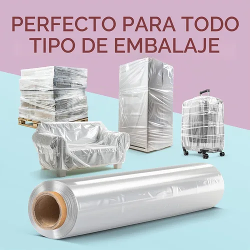 Vista 3 de Envoltura elástica resistente Envoltura retráctil de plástico transparente para mudanza y envoltura de paletas, grosor 80, rollo de 18 pulgadas x