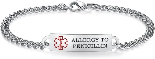 Vista 55 de Pulseras de identificación de alerta médica de 6.5 "-8.5" para mujeres, pulseras de emergencia médica de acero inoxidable, grabado gratuito