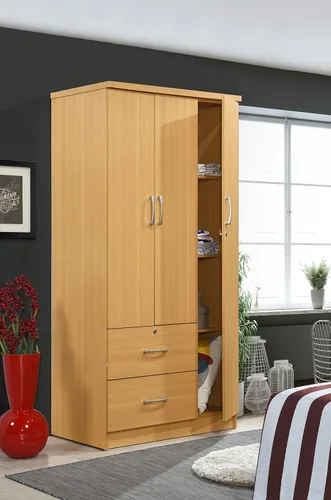 Vista 7 de Hodedah 3 puertas, 2 cajones, 3 estantes en armarios de dormitorio de haya Hayedo