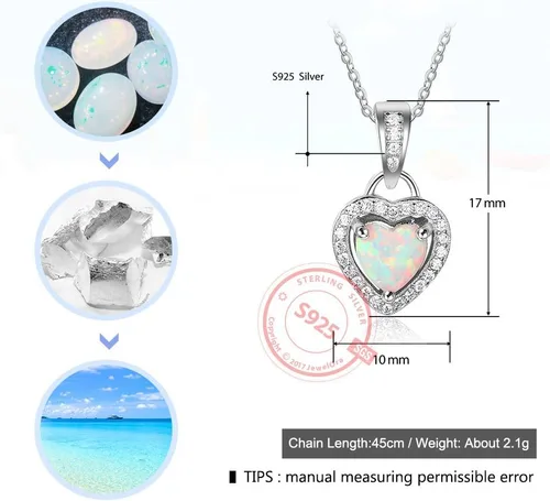 Vista 3 de Lam Sence Collar con colgante de ópalo creado en forma de corazón de plata esterlina (corazón de halo de ópalo de 0.236 in)