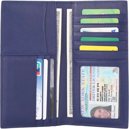 Vista 3 de GintaXen Cartera larga delgada de cuero con bloqueo RFID, Azul, Slim
