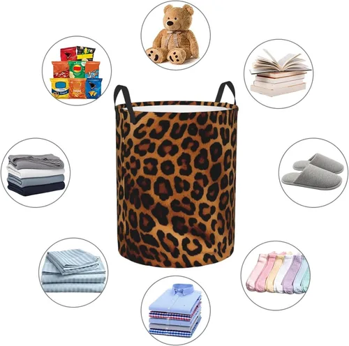 Vista 6 de Cool Cheetah Leopard print Circular Hamper Waterproof Storage Bin Organizer Basket Laundry Hamper With Handles For Clothes Toys Small