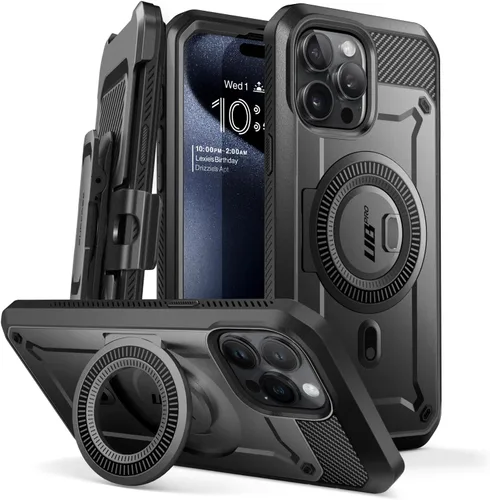 Vista 8 de SUPCASE Funda para iPhone 15 Pro con soporte (Unicorn Beetle Pro Mag), protector de pantalla integrado y clip para cinturón, compatible con MagSafe