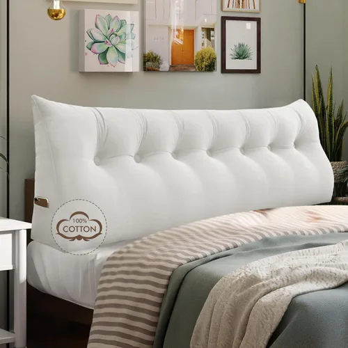 Vista 28 de WOWMAX Almohada para cabecero de terciopelo 100% algodón, tamaño individual, soporte de espalda de cuña, cojín de lectura para cama y diván, cojín