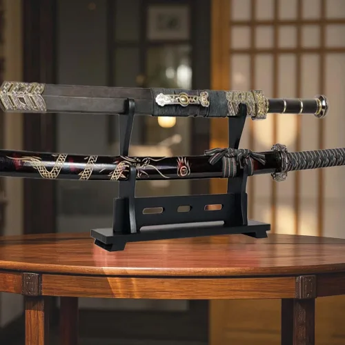 Vista 3 de Soporte Katana para espada, soporte de madera para sable de luz de escritorio, soporte de exhibición de espada Samurai para cosplay