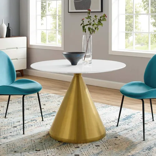 Vista 24 de Modway Tupelo - Mesa de comedor cuadrada de 28 pulgadas, color dorado y blanco