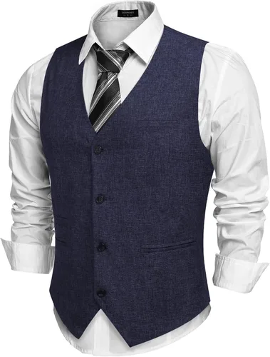 Vista 18 de COOFANDY Chalecos casuales de negocios para hombre, chaleco ligero de corte ajustado para traje Verde militar