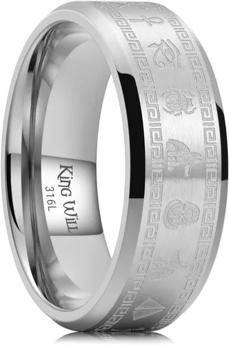Vista 26 de King Will Anillo de carburo de tungsteno para hombre, banda de boda con diseño estriado, 6/7/8mm de ancho, acabado cepillado/pulido, anillos para 6mm