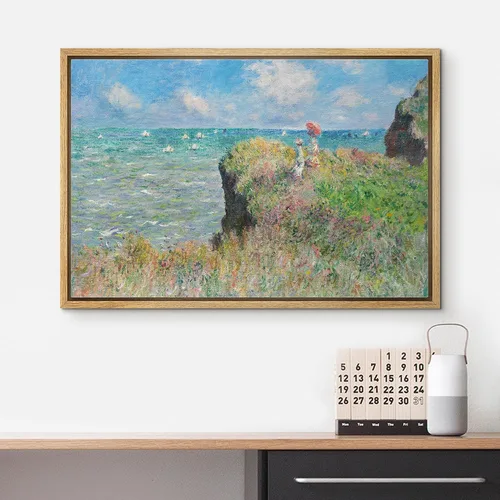 Vista 2 de wall26 Claude Monet - Paseo del acantilado en Pourville - Arte moderno impresionista - Lienzo enmarcado para arte para el hogar, 16 x 24 pulgadas
