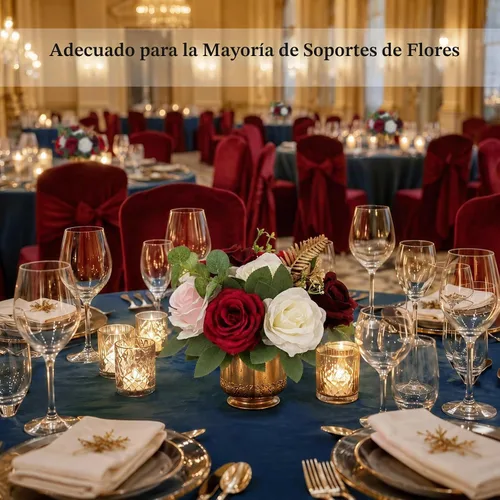 Vista 8 de BLOSMON Centros de mesa de boda de bola de rosas artificiales, 2 piezas Borgoña