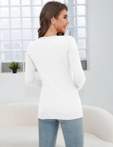 Vista 3 de a.Jesdani - Suéter de punto suave de manga larga con cuello redondo y botones para mujer