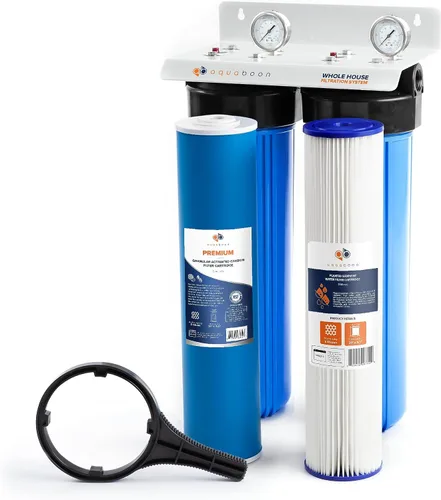 Vista 13 de Sistema de filtro de agua de 2 etapas para toda la casa con filtros de carbono y GAC de 20 x 4.5 contra cloro y olor, manómetro y liberación, llave