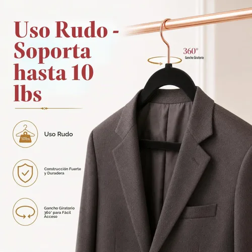 Vista 6 de Smartor Paquete de 50 perchas de terciopelo antideslizantes con gancho de oro rosa, perchas de terciopelo resistente para ropa de adultos, abrigos