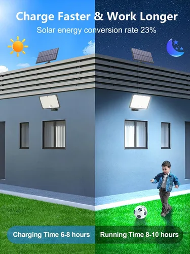 Vista 10 de 400 luces solares LED para exteriores, 3 modos y control remoto, sensor de movimiento, luz al aire libre, luces de inundación solares impermeables