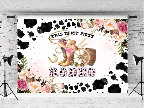 Vista 2 de This is My First Rodeo - Telón de fondo de fotos para niña de 1 año, flores, flores, vaquera, estudio fotográfico, decoración de fiesta