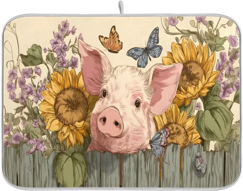 Vista 32 de Tapete de secado de platos, girasoles en madera, tapete de secado reversible absorbente de flores, tapete de secado de platos, tapete para secar