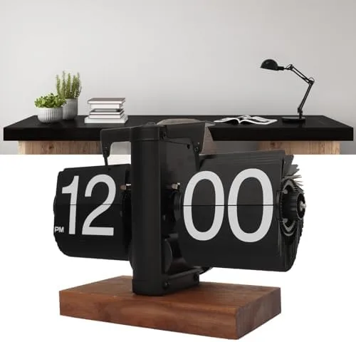 Vista 9 de Reloj abatible, retro vintage digital abatible, funciona con pilas, giro automático, estante de escritorio mecánico para sala de estar, oficina