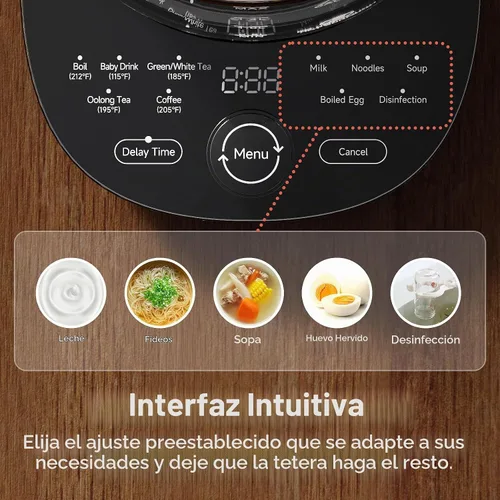 Vista 4 de Hervidor Eléctrico de Vidrio Caliente con Infusor de Té y Control de Temperatura, Tetera de Acero Inoxidable de 1.5L y Hervido Rápido de 1200W Azul