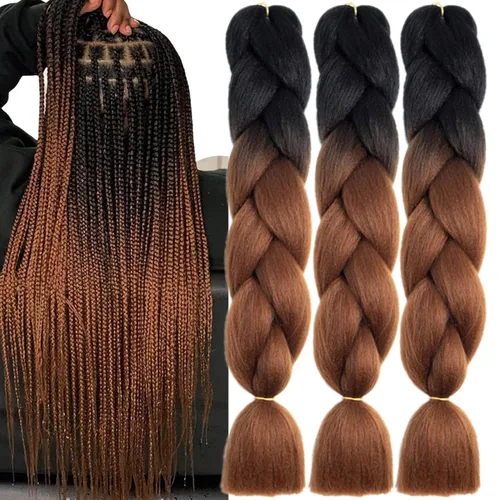 Vista 33 de 3 paquetes de extensiones de cabello sintético para trenzar de color negro a azul, tamaño jumbo ombré, de 24 pulgadas o trenzas de ganchillo