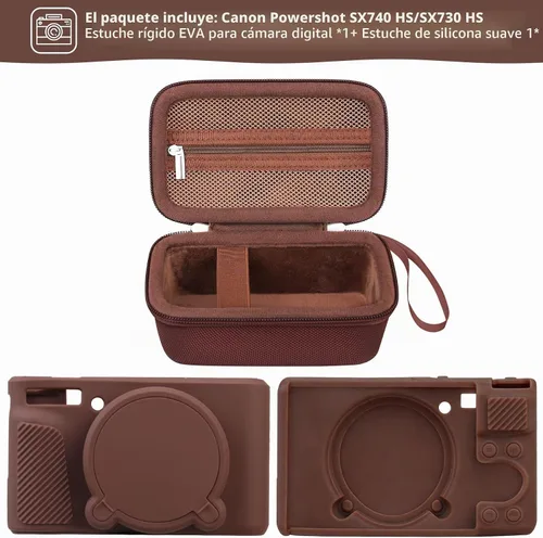 Vista 2 de Funda para cámara Canon PowerShot SX740 HS, SX730 HS, color marrón 1 funda rígida + 1 funda de silicona suave, SX740, SX730, bolsa protectora