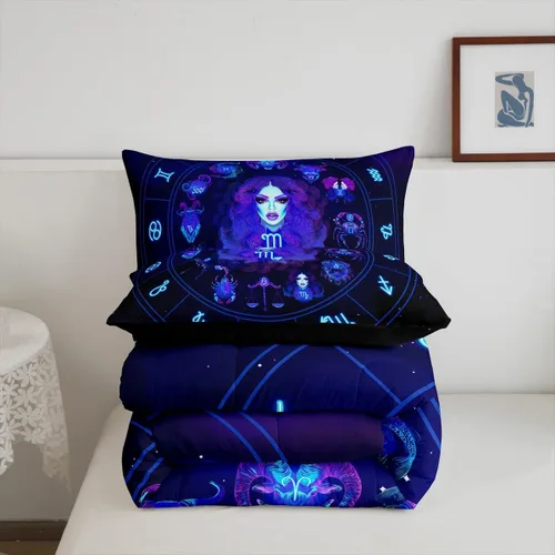 Vista 5 de Erosebridal Virgo - Juego de edredón de tamaño individual con 12 constelaciones, para niños, niñas, niños, niñas, niños, juego de edredón de galaxia