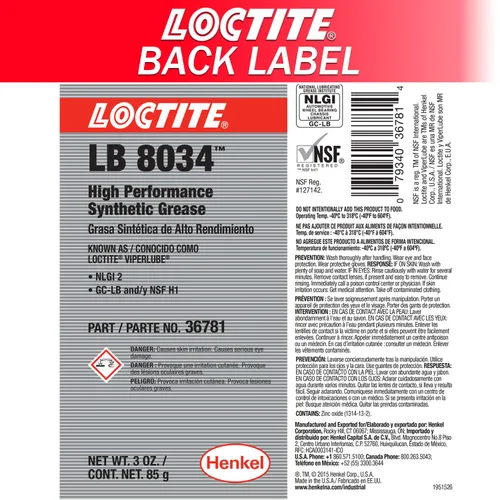 Vista 3 de Loctite 36781 ViperLube Tubo de grasa sintética de alto rendimiento - 3 oz.