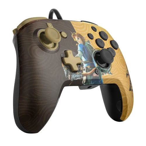 Vista 12 de PDP Gaming Faceoff Deluxe+ Wired Switch Pro Controller - Zelda Breath of the Wild - Link - Gold Black - Official Licensed Nintendo - Customizable
