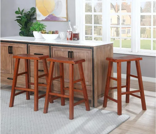 Vista 2 de eHemco Taburetes de madera maciza, 29 pulgadas, roble oscuro, juego de 3 Heavy Duty, encimera de cocina