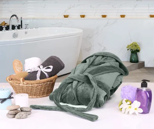 Vista 6 de NY Threads - Bata de baño de vellón con capucha para mujer, larga y afelpada