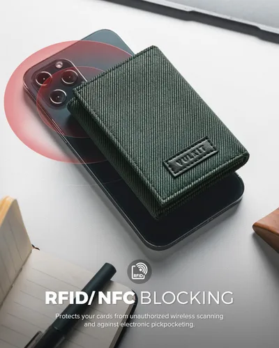 Vista 2 de VULKIT Cartera de cuero minimalista con bloqueo Rfid triple billetera delgada para tarjetas de crédito con 3 ventanas de identificación y bolsillo