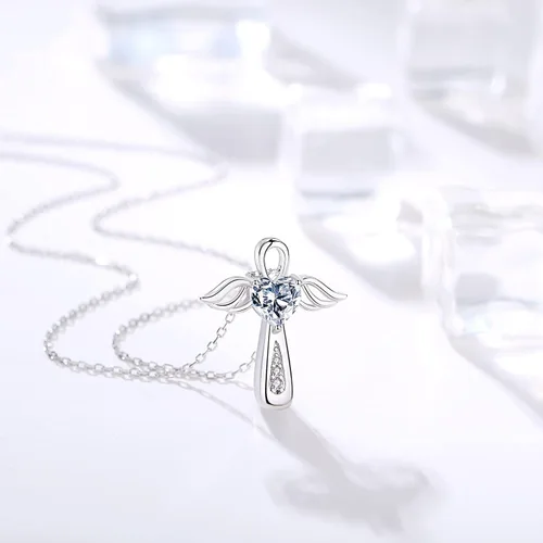 Vista 3 de YLT Collar de plata de ley 925 con alas de ángel para cenizas, recuerdo de cenizas, urna conmemorativa para mujeres y hombres, Metal, Circonia cúbica