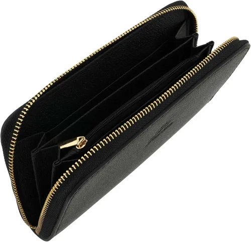 Vista 2 de Fioretta Cartera italiana de cuero genuino para mujer, organizador de tarjetas de crédito con cremallera alrededor, Negro -, Cartera con cremallera