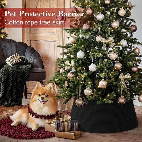 Vista 6 de Collar de árbol de Navidad, falda grande para árboles artificiales de 6 a 9 Negro