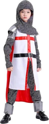 Vista 2 de Faltern Disfraz de caballero medieval para niños, Halloween, niños, disfraz de caballero vikingo renacentista, disfraz de caballero templario