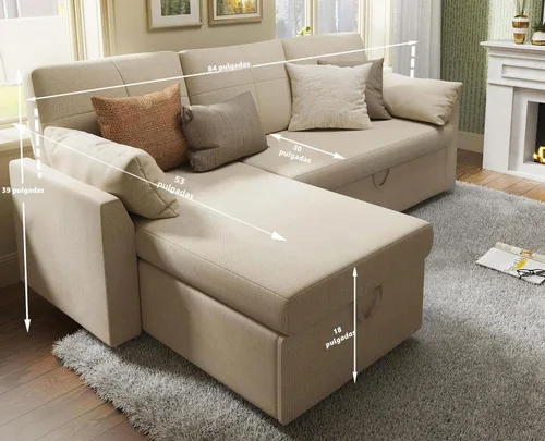 Vista 2 de VanAcc - Sofá cama con sofá cama extraíble de 2 en 1 con sofá cama extraíble con chaise de almacenamiento para sala de estar, cómodo sofá cama, Beige