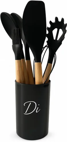 Vista 2 de Juego de utensilios de cocina premium - 12 piezas - Herramientas de cocina de silicona y madera