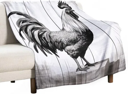 Vista 45 de Manta de microfibra suave y acogedora con diseño de gallo rústico en blanco y negro, suave y acogedora manta de microfibra para sofá, cama, oficina