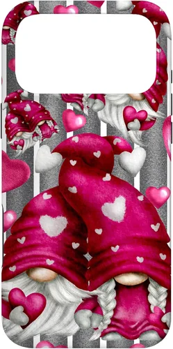 Vista 22 de Pink Heart Pattern On Grey Striped Decor Valentine Gnome Case for iPhone 17