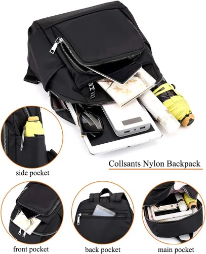 Vista 6 de Collsants Mochila pequeña de nailon para mujer, mochila de viaje ligera casual para niñas, mochila escolar, Púrpura, Mochilas de viaje