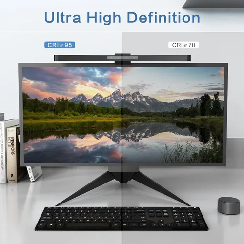 Vista 3 de Barra de luz curva para monitor ONWAY con control remoto inalámbrico, barra de luz para monitor con atenuación automática y base para cámara